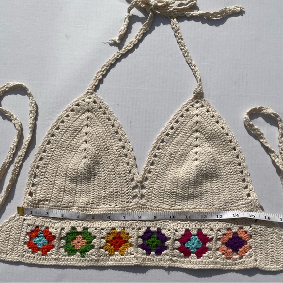 WoWo Handmade Bohemian Crochet Halter Crop Top Granny Square | Size L - Picture 3 of 6